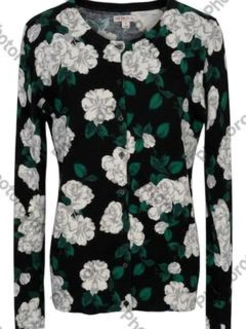 Merona Black Green Women's Floral Cardigan Sweater S Black